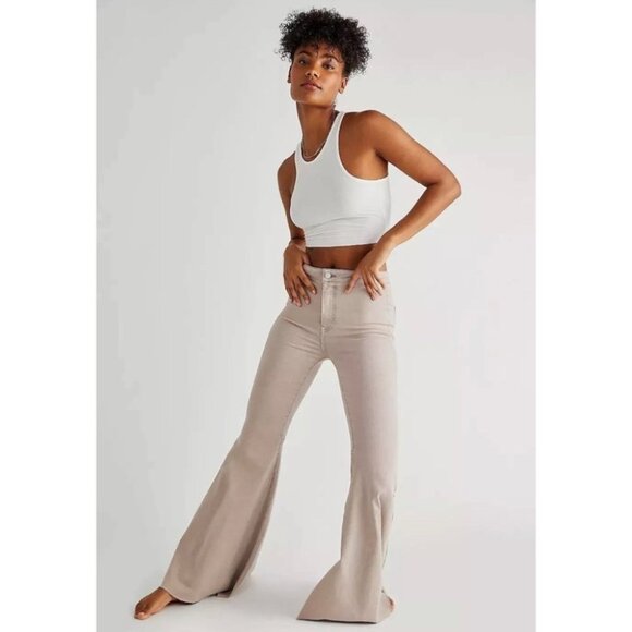 NWT Free People Just Float On Flare Jeans High Rise in Peach Neutral Tan - Picture 1 of 16